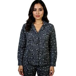 Intimates Pajama Top Long Sleeve Animal Print BarbieCore Leopard Gray Pink S